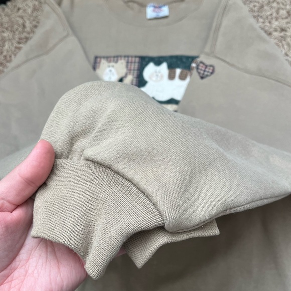 Vintage Embroidered Cat Crewneck, Womens XL, Brown/Tan Patchwork Graphics - Picture 5 of 10